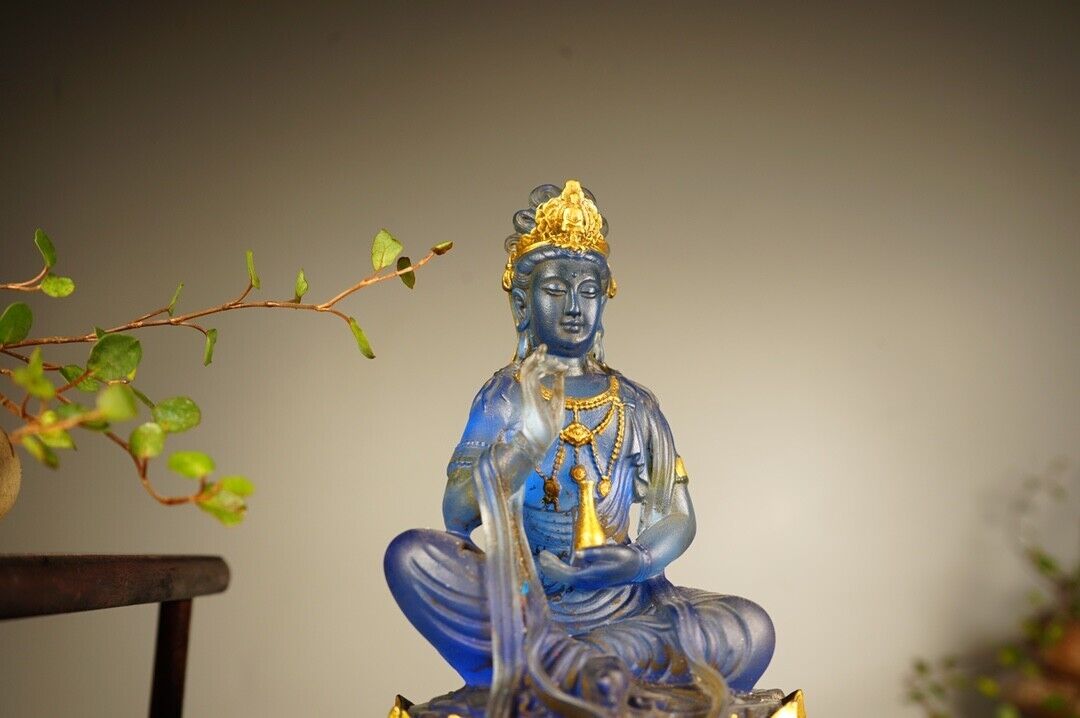Collect China old Coloured glaze gilt carefully carved net bottle guanyin statue