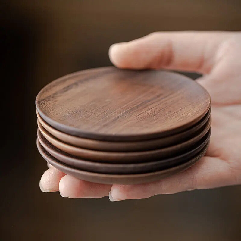 2pcs Black Walnut Coaster Mat Tea Holder Cup Holder Thermal Mat Kung Fu Tea Set