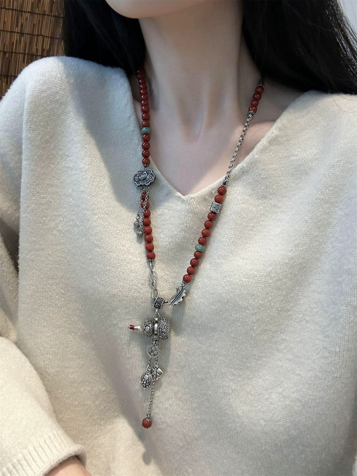 Gourd Bead Ruyi Lock Necklace Women New Chinese Style Adjustable Pull Chain