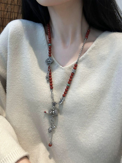 Gourd Bead Ruyi Lock Necklace Women New Chinese Style Adjustable Pull Chain