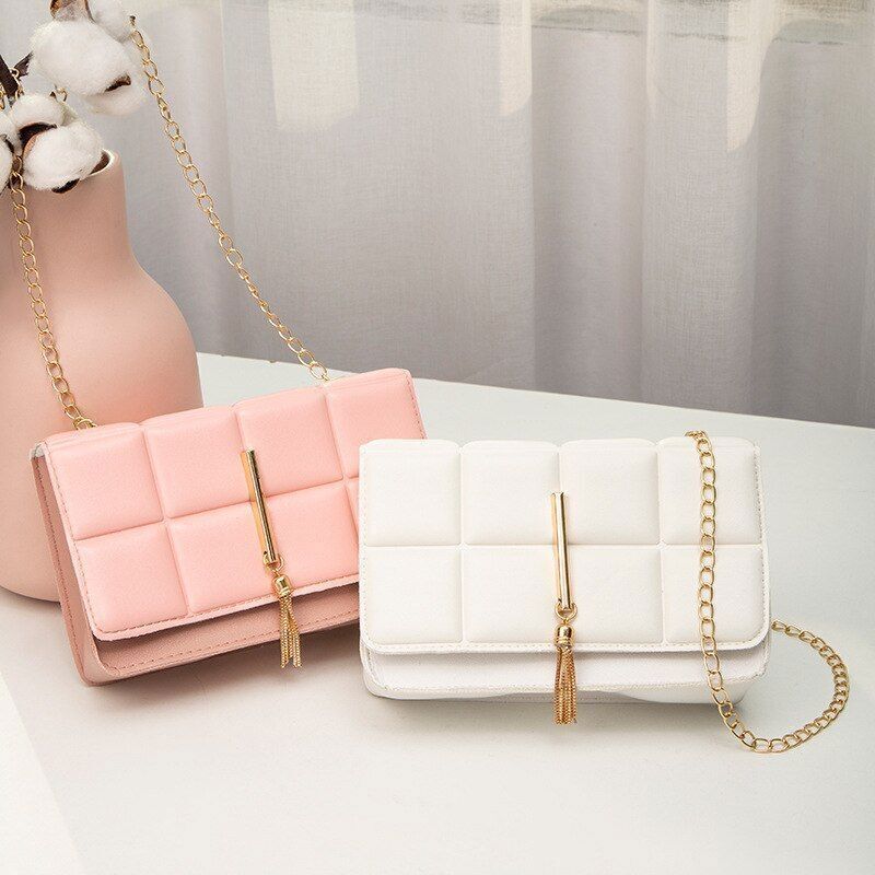 Synthetic Leather Shoulder Bag Chain Rhomboid Crossbody Purse Handbag Polyester