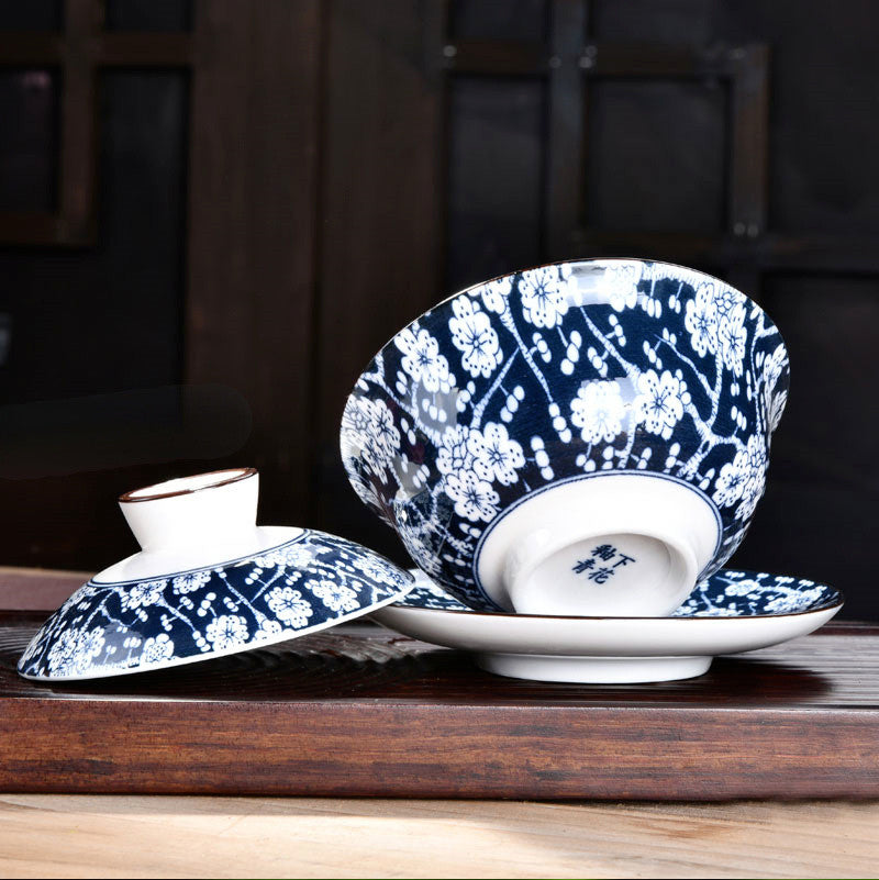 140ml Antique Blue White Porcelain Gaiwan Tureen Kung Fu Tea Cup Bowl Tea Set