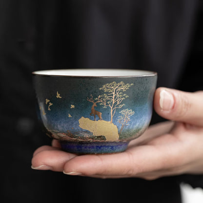 Kongfu Tea Cup Ceramic Gold Deer Personalization Chinese Kung Fu Tea Cup 100ml