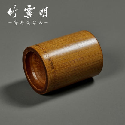 Vintage Bamboo Tea Canister Brush Holder Desk Organizer 7x10cm