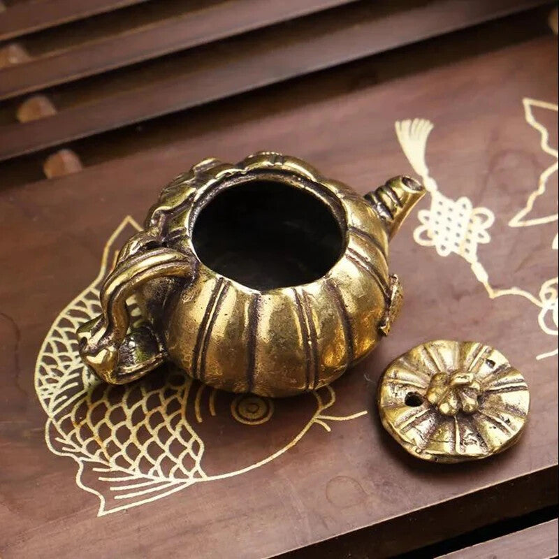 Hollow Copper Pumpkin Tea Pet Decoration Mini Small Teapot Cast Brass Pots