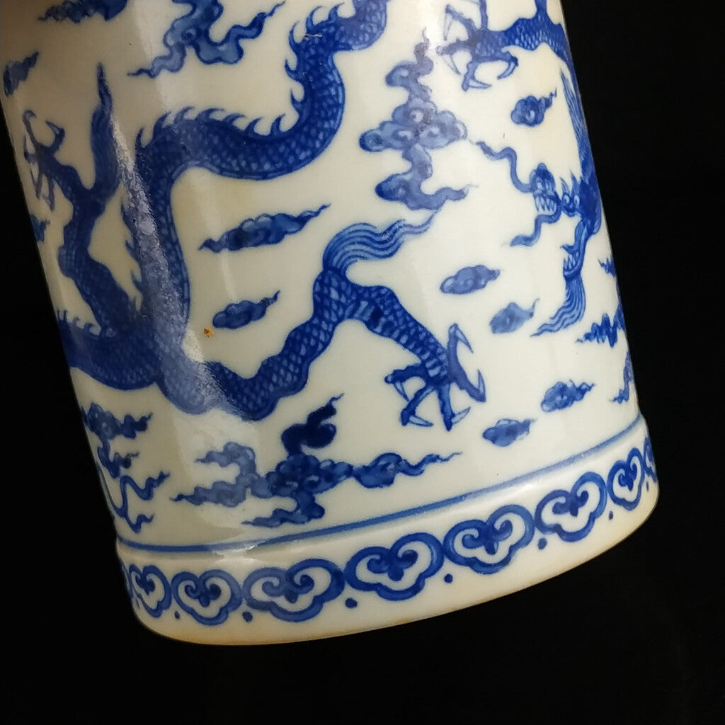 Chinese Blue&white Porcelain Handpainted Dragon Pattern Brush Pot