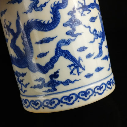 Chinese Blue&white Porcelain Handpainted Dragon Pattern Brush Pot