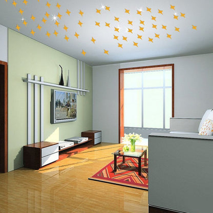 3D Star Acrylic Wall Stickers 50Pcs Removable Baby Kids Bedroom Ceiling Glitters