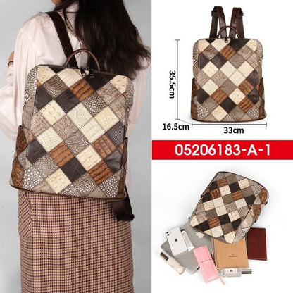 Retro Backpack Genuine Leather Shoulder Bags 12" Travel Bag Patchwork Multicolor