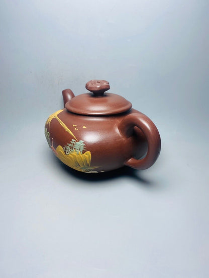 Chinese Yixing Zisha Clay Handmade Exquisite Teapot （灵芝泥绘 底款：汪寅仙）