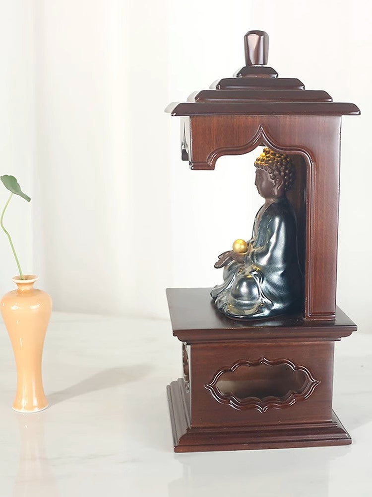 Wooden Buddha Statue Altar Butsudan Shrine God Zen House Buddhist Home Decor