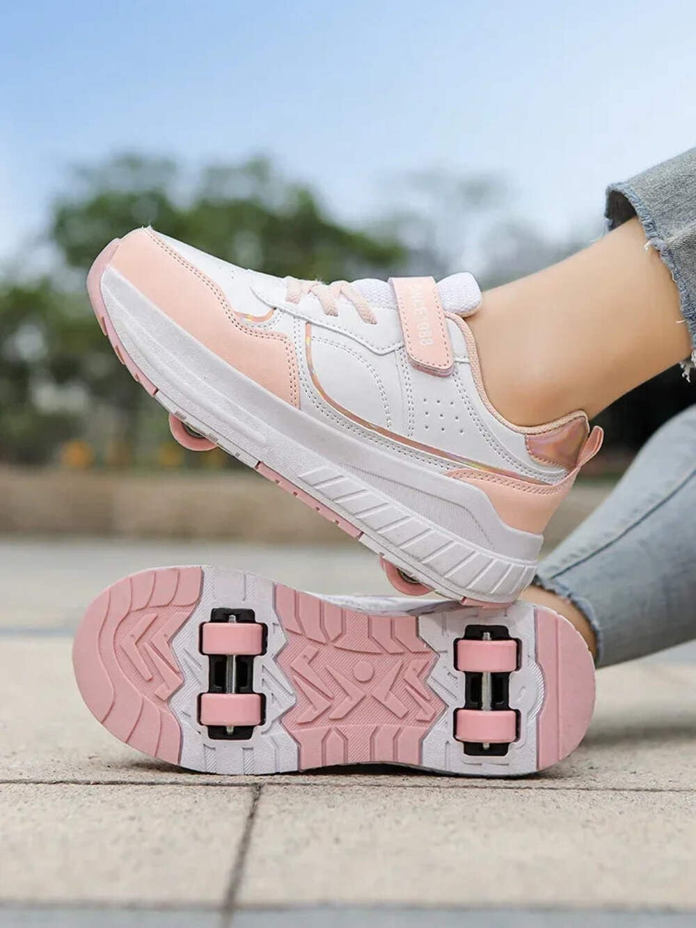 Kids Four-Wheel Roller Shoes PU Leather Sneakers