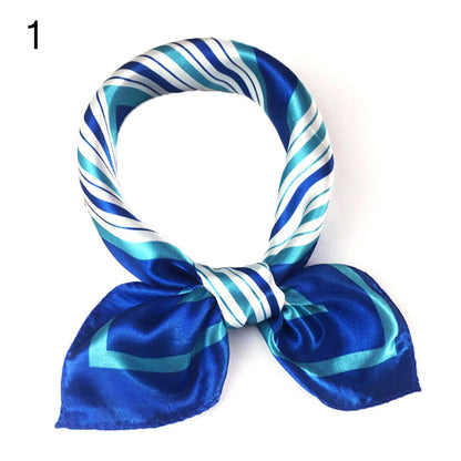 Women Small Print Silk Scarf Striped Headband Handle Bag Wristband Fashion