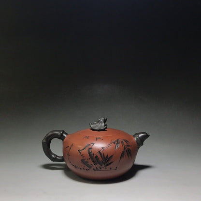 Chinese Yixing Zisha Clay Handmade Exquisite Teapot（知足常乐 底款：周桂珍）