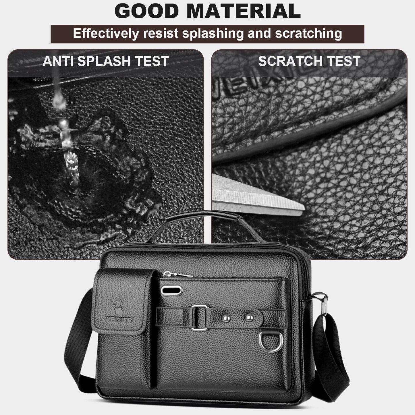 Men's Business Handbag Leather Crossbody Bag Briefcase Shoulder Messenger Bag