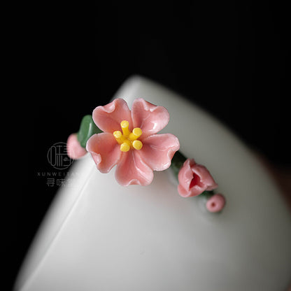 Handmade Single Cup Ceramic Tea Set Sheep Fat Jade Porcelain Flower Shaped Cups