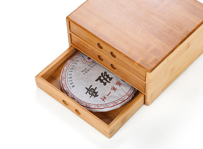 Pu'er Tea Storage Box Bamboo Tea Caddies With Drawer For Tea Tools Pu'er Box Set