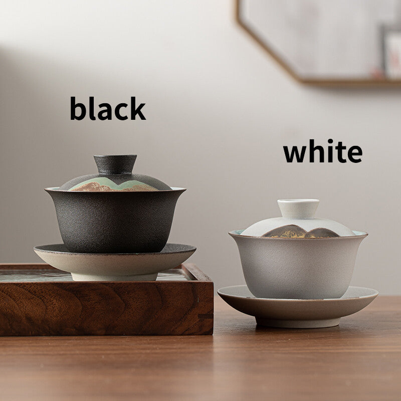 1pc 180ml Mountain Design Ceramic Gaiwan Kung Fu Tea Set Cup Bowl