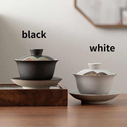 1pc 180ml Mountain Design Ceramic Gaiwan Kung Fu Tea Set Cup Bowl