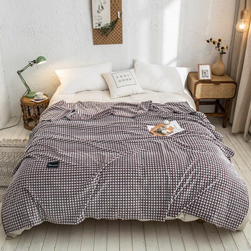 Blankets Plaid Beds Coral Fleece Gray Color Single/Queen/King Flannel Bedspreads