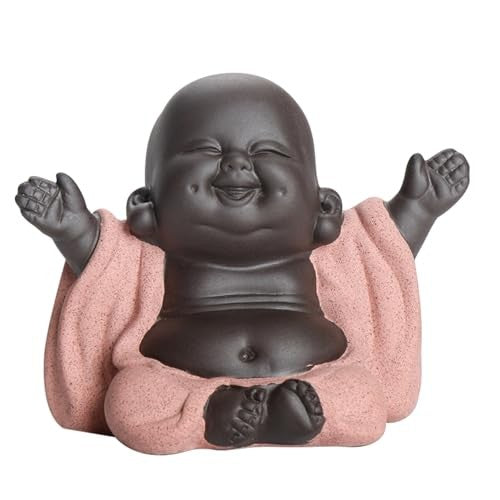 Chinese Happy Buddha Purple Sands Tea Pet 7.9cm Tabletop Decoration Tea Play