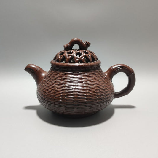 Vintage Chinese Yixing Purple Clay Teapot Zisha Ceremony Carving Bamboo Art Rare