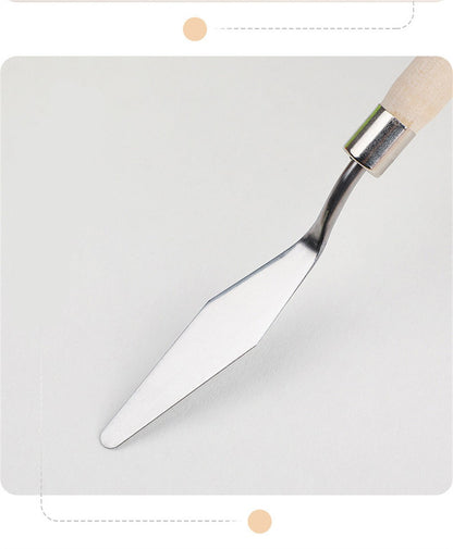 Gouache Oil Paint Scraper Set Wooden Stainless Steel Spatula Palette Art Tools