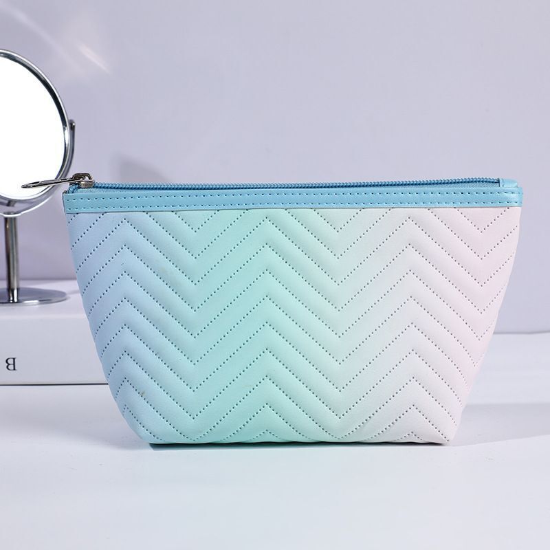 Gradient Color Makeup Bag Zipper Synthetic Leather Cosmetic Pouch Travel Purse