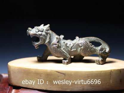 Chinese Dynasty Folk Collect Old Antique Red Copper Animal Tiger Art Statue L8CM