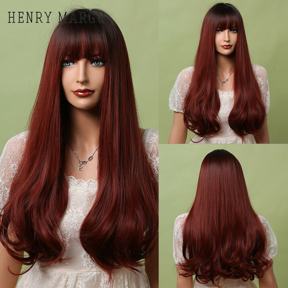 Long Wavy Wigs with Bangs Cosplay Party Synthetic Hair Wigs for Black Women