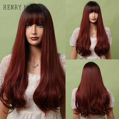 Long Wavy Wigs with Bangs Cosplay Party Synthetic Hair Wigs for Black Women