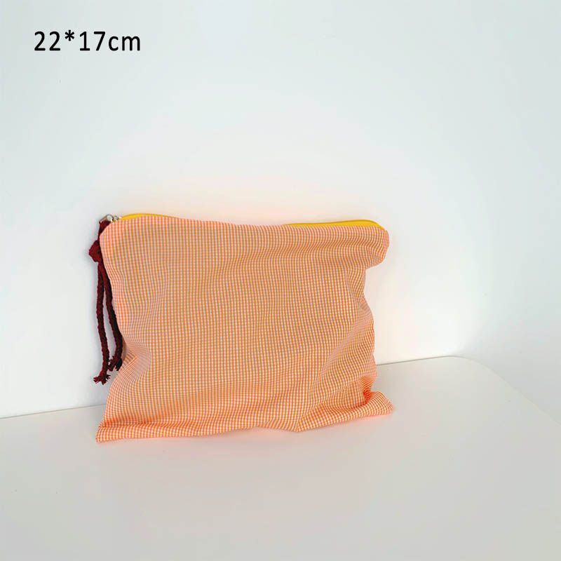 Plaid Cosmetic Bags Multipurpose Toiletry Cotton Zipper Pouch Travel Makeup Bag