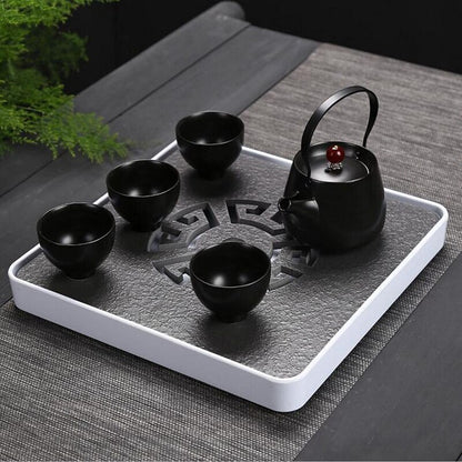 Black Stone Kungfu Tea Tray with Drainage Water Storage for Puer Tableware Tea