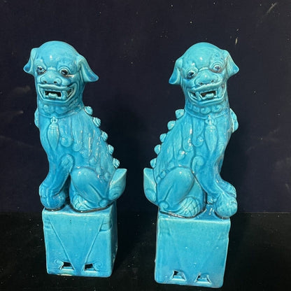 Jingdezhen Light Blue Porcelain Foo Fu Dog Lion Statue Guardion Lion Decor