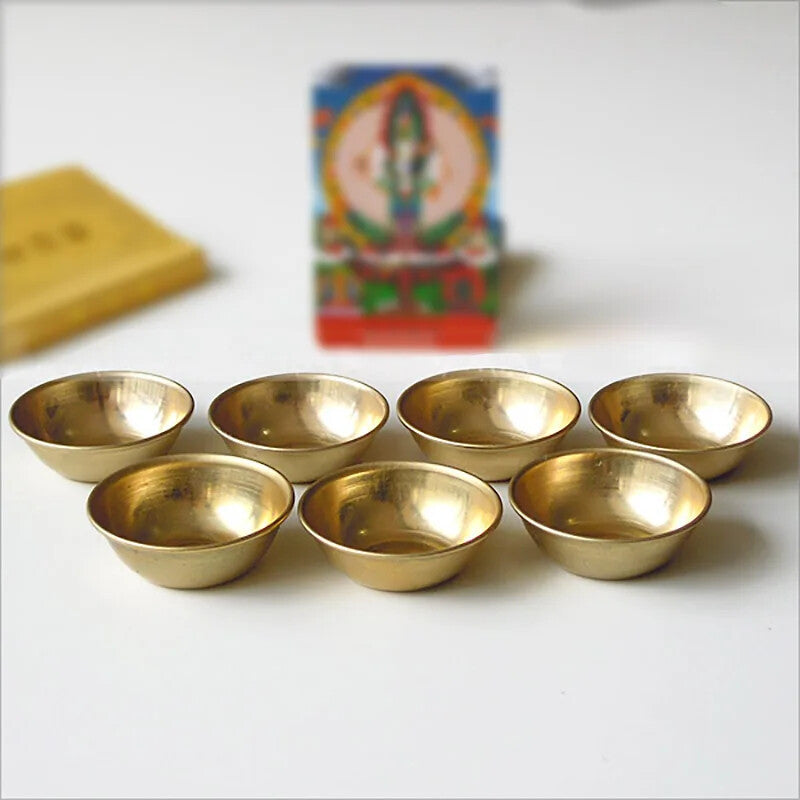 Copper Tibetan Bowl Buddha Disciples to Supply Water Meditation Brass Cup 7Set