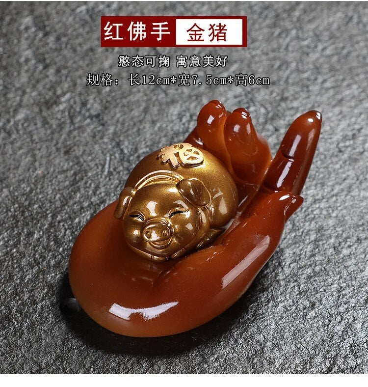 Resin Color Changing Tea Pet Tea Set Palm Lucky Pig Pet Decoration Handicrafts