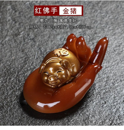 Resin Color Changing Tea Pet Tea Set Palm Lucky Pig Pet Decoration Handicrafts