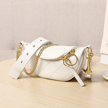 Genuine Leather Waist Bag Shoulder Messenger Bag Crossbody Chains Handbags Black
