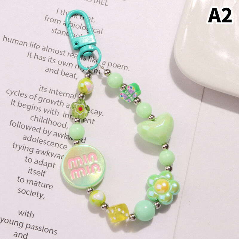 Acrylic Color-plated Heart Love Keychain Cute Flower Beaded Keyring Bag Pendant