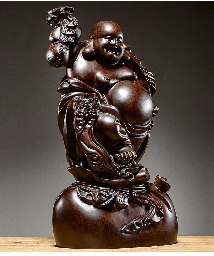 chinese black sandalwood wood carving Maitreya buddha Home Decoration