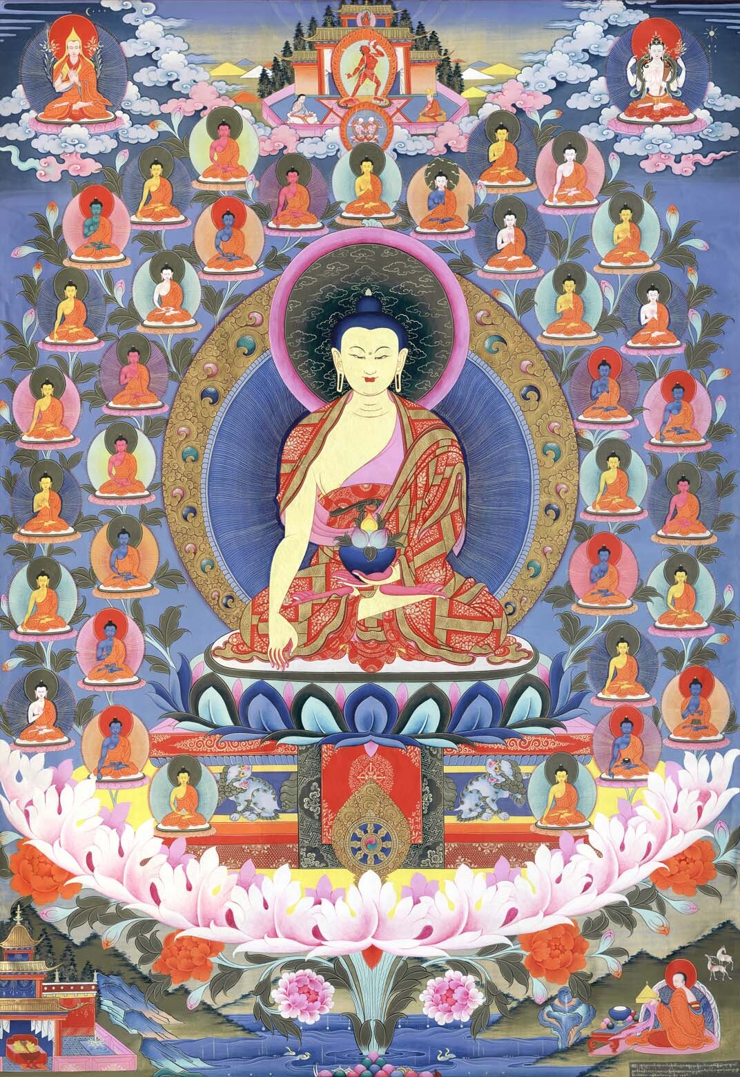 Giclee Printed Tibetan Thangka Art - 35 Confession Buddhas - 47.2"