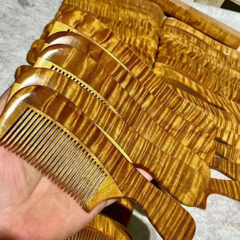Golden Nanmu Water Ripple Comb Vintage Solid Wood Hair Comb for Home Use