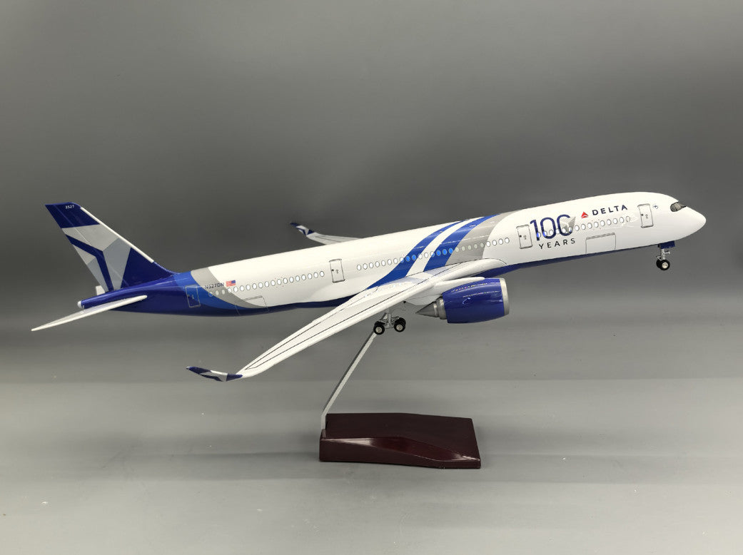 47CM 1:140 DELTA 100 YEARS AIRBUS A350 Airplane Led Sound Light Resin Model