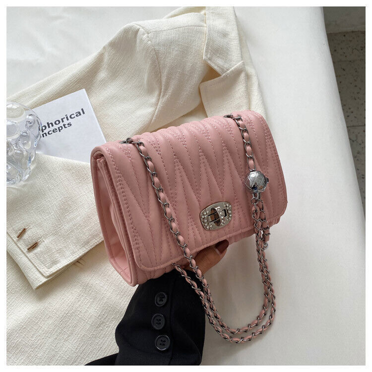 Leather Handbag Chain Handle Shoulder Messenger Bags Woman Small Square Bag