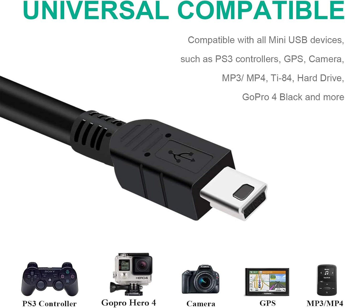 3FT Mini USB Data Sync Charger Charging Cable Cord SatNavs, Dash Cam Lot