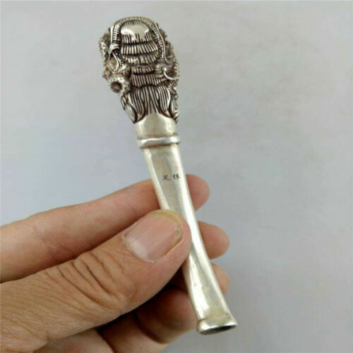Chinese Old Xizang Silver and Bronze Smoking Tool Statue Sacred Faucet Pipe -