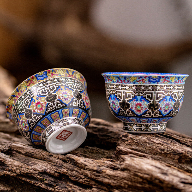 3.4oz Porcelain Tea Cup Color Enamel Craft Ceramic Master Cup China Palace Style