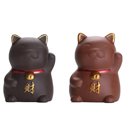 5.5cm Purple Sand Luck Cat Tea Pet Ornament Hand-carved Tea Play Decoration