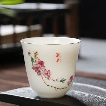 2.08" Chinese Ceramic Teacup Travel Meditation Hand Painted Lotus Leaf Tea Bowl