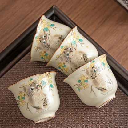 40ml Chinese Ceramic Ru Kiln Cute Cat Teacup Kung Fu Tea Set Master Cup